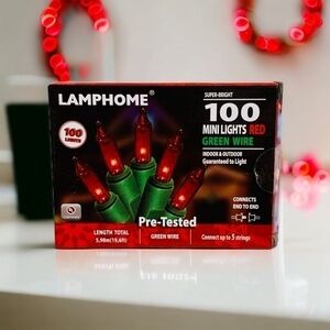 NIB LAMPHOME 100 Lights String INDOOR & OUTDOOR Mini Lights Red Christmas Lights